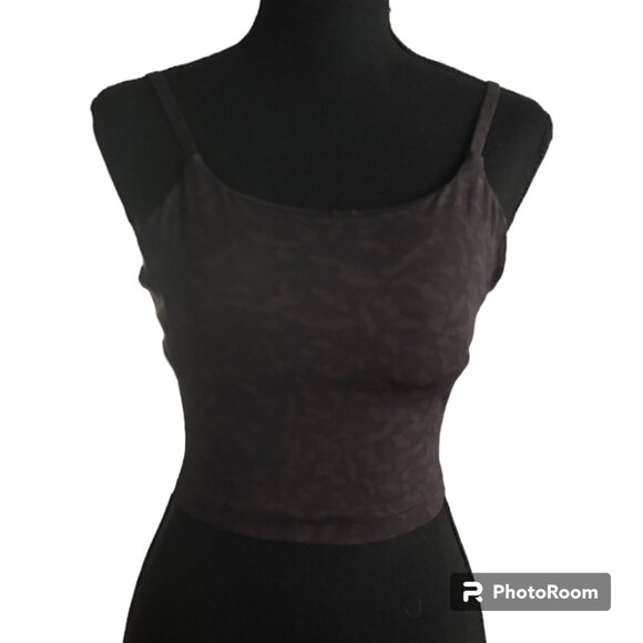 CRZ Yoga Olive Leopard Grain Longline Padded Adjustable Crop Sport Tank Bra sz S - Picture 2 of 8